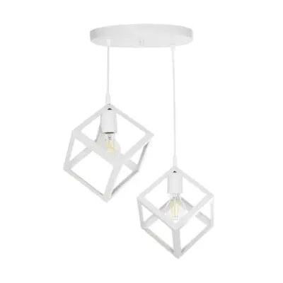 LEDTM® DISE 201-0053 Μοντέρνο Κρεμαστό Φωτιστικό Κύβος Δίφωτο 2 x E27 IP20 Λευκό Μέταλλο - Μ50 x Π30 x Υ50cm - Image 4