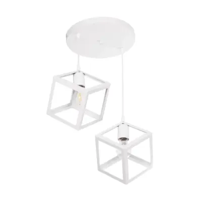 LEDTM® DISE 201-0053 Μοντέρνο Κρεμαστό Φωτιστικό Κύβος Δίφωτο 2 x E27 IP20 Λευκό Μέταλλο - Μ50 x Π30 x Υ50cm - Image 5