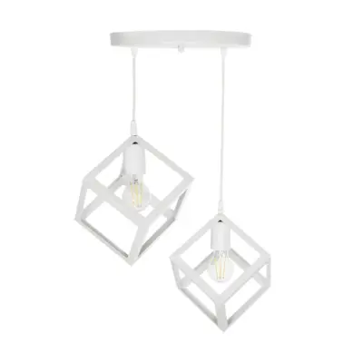LEDTM® DISE 201-0053 Μοντέρνο Κρεμαστό Φωτιστικό Κύβος Δίφωτο 2 x E27 IP20 Λευκό Μέταλλο - Μ50 x Π30 x Υ50cm - Image 6