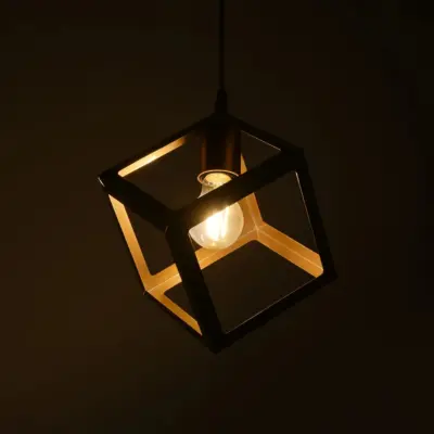 LEDTM® DISE 201-0055 Μοντέρνο Κρεμαστό Φωτιστικό Κύβος Μονόφωτο 1 x E27 IP20 Χρυσό Μέταλλο - Μ28 x Π28 x Υ31cm - Image 3