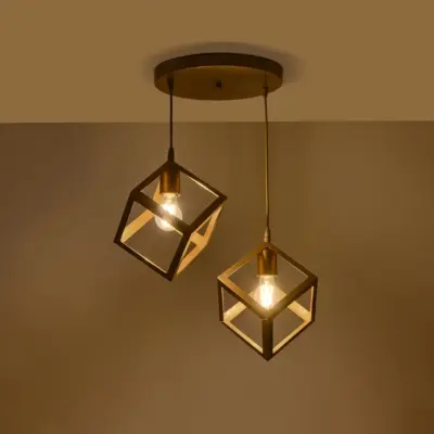 LEDTM® DISE 201-0056 Μοντέρνο Κρεμαστό Φωτιστικό Κύβος Δίφωτο 2 x E27 IP20 Χρυσό Μέταλλο - Μ50 x Π30 x Υ50cm - Image 3