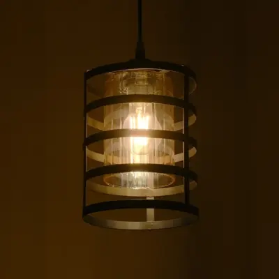 LEDTM® SOLON 201-0060 Μοντέρνο Κρεμαστό Φωτιστικό Πλέγμα Μονόφωτο 1 x E27 IP20 Μπρούτζινο & Μαύρο Μέταλλο με Μελί Γυαλί - Μ16 x Π16 x Υ26cm - Image 3