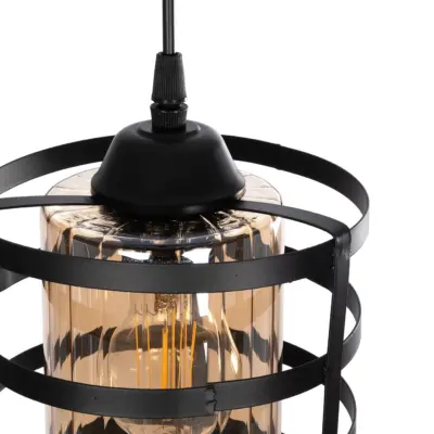 LEDTM® SOLON 201-0060 Μοντέρνο Κρεμαστό Φωτιστικό Πλέγμα Μονόφωτο 1 x E27 IP20 Μπρούτζινο & Μαύρο Μέταλλο με Μελί Γυαλί - Μ16 x Π16 x Υ26cm - Image 9