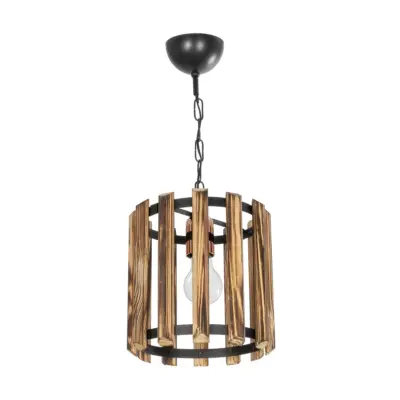 LEDTM® PRISMON 201-0061 Vintage Κρεμαστό Φωτιστικό Οροφής Πλέγμα Μονόφωτο 1 x E27 IP20 Καφέ Ξύλο με Μαύρο Μέταλλο - Μ22 x Π22 x Υ24cm - Image 4
