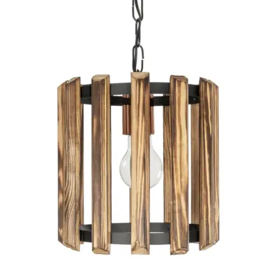 LEDTM® PRISMON 201-0061 Vintage Κρεμαστό Φωτιστικό Οροφής Πλέγμα Μονόφωτο 1 x E27 IP20 Καφέ Ξύλο με Μαύρο Μέταλλο - Μ22 x Π22 x Υ24cm - Image 5