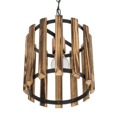 LEDTM® PRISMON 201-0061 Vintage Κρεμαστό Φωτιστικό Οροφής Πλέγμα Μονόφωτο 1 x E27 IP20 Καφέ Ξύλο με Μαύρο Μέταλλο - Μ22 x Π22 x Υ24cm - Image 6