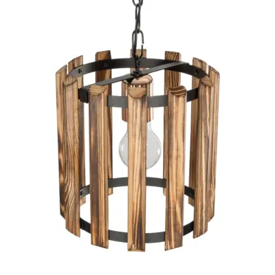 LEDTM® PRISMON 201-0061 Vintage Κρεμαστό Φωτιστικό Οροφής Πλέγμα Μονόφωτο 1 x E27 IP20 Καφέ Ξύλο με Μαύρο Μέταλλο - Μ22 x Π22 x Υ24cm - Image 7