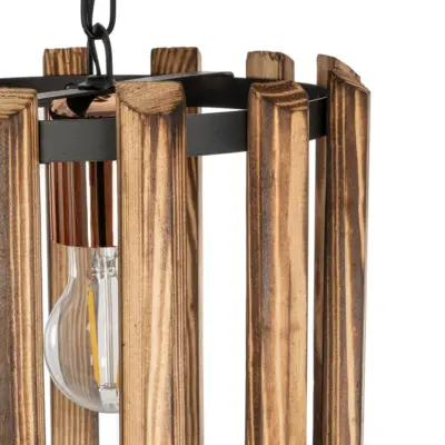 LEDTM® PRISMON 201-0061 Vintage Κρεμαστό Φωτιστικό Οροφής Πλέγμα Μονόφωτο 1 x E27 IP20 Καφέ Ξύλο με Μαύρο Μέταλλο - Μ22 x Π22 x Υ24cm - Image 8