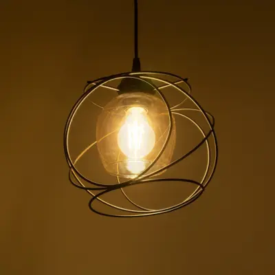 LEDTM® GLINDER 201-0068 Vintage Κρεμαστό Φωτιστικό Οροφής Πλέγμα Μονόφωτο 1 x E27 IP20 Μαύρο Μέταλλο - Μ25 x Π18 x Υ24cm - Image 3