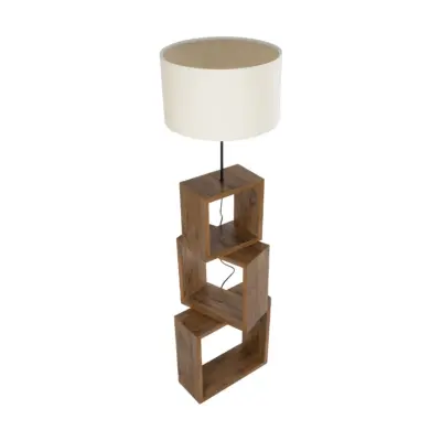 LEDTM® LUMO 201-0073 Μοντέρνο Επιδαπέδιο Φωτιστικό Μονόφωτο 1 x E27 IP20 Καφέ Ξύλο με Μπεζ Ύφασμα - Μ37 x Π36 x Υ136cm - Image 5