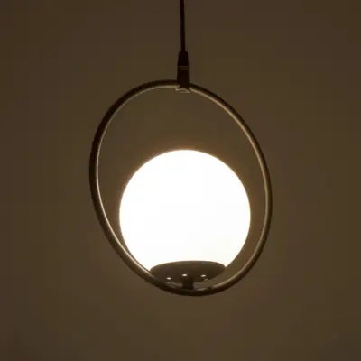 LEDTM® CIRCLE 201-0075 Vintage Κρεμαστό Φωτιστικό  Μονόφωτο Μπάλα  1 x E27 IP20 Μαύρο Μέταλλο με Λευκό Γυαλί - Μ26 x Π26 x Υ29cm - Image 3