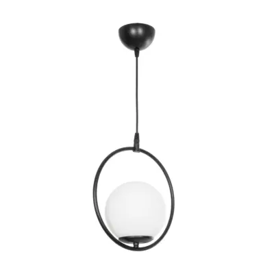 LEDTM® CIRCLE 201-0075 Vintage Κρεμαστό Φωτιστικό  Μονόφωτο Μπάλα  1 x E27 IP20 Μαύρο Μέταλλο με Λευκό Γυαλί - Μ26 x Π26 x Υ29cm - Image 4