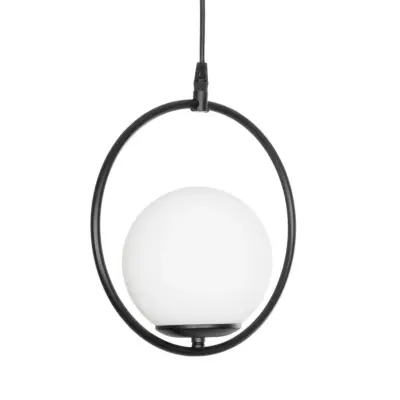 LEDTM® CIRCLE 201-0075 Vintage Κρεμαστό Φωτιστικό  Μονόφωτο Μπάλα  1 x E27 IP20 Μαύρο Μέταλλο με Λευκό Γυαλί - Μ26 x Π26 x Υ29cm - Image 5