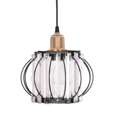 LEDTM® LUCERO 201-0078 Vintage Κρεμαστό Φωτιστικό Πλέγμα Μονόφωτο 1 x E27 IP20 Μαύρο & Χρυσό Μέταλλο με Διάφανο Κρύσταλλο - Μ24 x Π24 x Υ24cm - Image 5