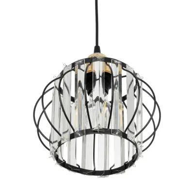 LEDTM® LUCERO 201-0078 Vintage Κρεμαστό Φωτιστικό Πλέγμα Μονόφωτο 1 x E27 IP20 Μαύρο & Χρυσό Μέταλλο με Διάφανο Κρύσταλλο - Μ24 x Π24 x Υ24cm - Image 6