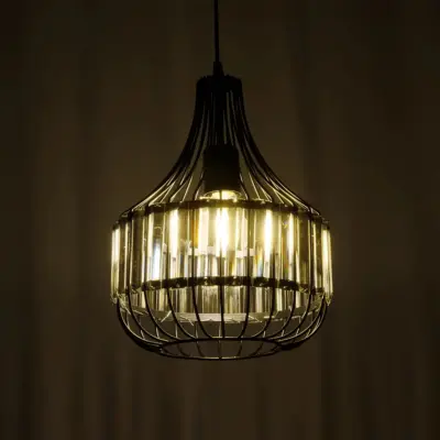 LEDTM® LUMAON 201-0081 Vintage Κρεμαστό Φωτιστικό Πλέγμα Μονόφωτο 1 x E27 IP20 Μαύρο Μέταλλο με Διάφανο Κρύσταλλο - Μ27 x Π27 x Υ37cm - Image 3