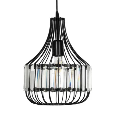 LEDTM® LUMAON 201-0081 Vintage Κρεμαστό Φωτιστικό Πλέγμα Μονόφωτο 1 x E27 IP20 Μαύρο Μέταλλο με Διάφανο Κρύσταλλο - Μ27 x Π27 x Υ37cm - Image 5