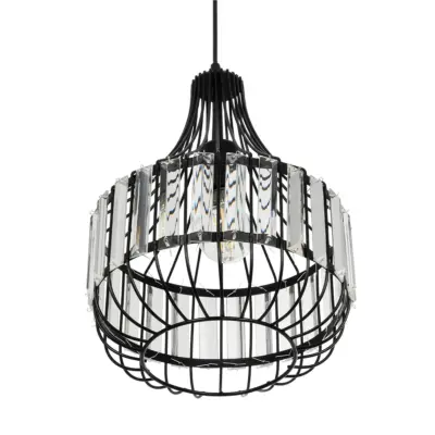 LEDTM® LUMAON 201-0081 Vintage Κρεμαστό Φωτιστικό Πλέγμα Μονόφωτο 1 x E27 IP20 Μαύρο Μέταλλο με Διάφανο Κρύσταλλο - Μ27 x Π27 x Υ37cm - Image 6