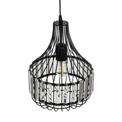 LEDTM® LUMAON 201-0081 Vintage Κρεμαστό Φωτιστικό Πλέγμα Μονόφωτο 1 x E27 IP20 Μαύρο Μέταλλο με Διάφανο Κρύσταλλο - Μ27 x Π27 x Υ37cm - Image 7