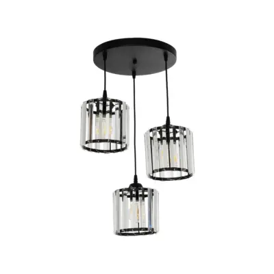 LEDTM® FLAREX 201-0084 Vintage Κρεμαστό Φωτιστικό Πλέγμα Τρίφωτο 3 x E27 IP20 Μαύρο Μέταλλο με Κρυστάλλους - Μ40 x Π40 x Υ50cm