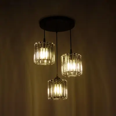 LEDTM® FLAREX 201-0084 Vintage Κρεμαστό Φωτιστικό Πλέγμα Τρίφωτο 3 x E27 IP20 Μαύρο Μέταλλο με Κρυστάλλους - Μ40 x Π40 x Υ50cm - Image 3