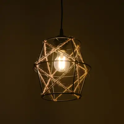 LEDTM® SOLON 201-0088 Vintage Κρεμαστό Φωτιστικό Πλέγμα Μονόφωτο 1 x E27 IP20 Μαύρο Μέταλλο με Μπεζ Σχοινί - Μ22 x Π22 x Υ27cm - Image 3