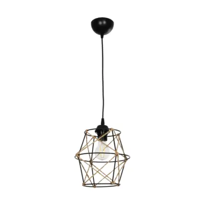 LEDTM® SOLON 201-0088 Vintage Κρεμαστό Φωτιστικό Πλέγμα Μονόφωτο 1 x E27 IP20 Μαύρο Μέταλλο με Μπεζ Σχοινί - Μ22 x Π22 x Υ27cm - Image 4