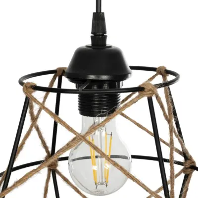LEDTM® SOLON 201-0088 Vintage Κρεμαστό Φωτιστικό Πλέγμα Μονόφωτο 1 x E27 IP20 Μαύρο Μέταλλο με Μπεζ Σχοινί - Μ22 x Π22 x Υ27cm - Image 8