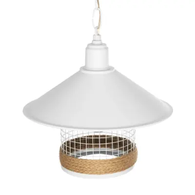 LEDTM® GLORA 201-0089 Vintage Κρεμαστό Φωτιστικό Καμπάνα Μονόφωτο 1 x E27 IP20 Λευκο Μέταλλο με Μπεζ Σχοινί - Μ30 x Π30 x Υ29cm - Image 7