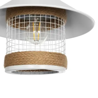 LEDTM® GLORA 201-0089 Vintage Κρεμαστό Φωτιστικό Καμπάνα Μονόφωτο 1 x E27 IP20 Λευκο Μέταλλο με Μπεζ Σχοινί - Μ30 x Π30 x Υ29cm - Image 8