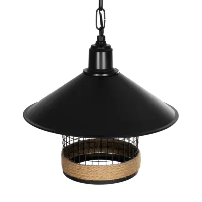 LEDTM® GLORA 201-0090 Vintage Κρεμαστό Φωτιστικό Καμπάνα Μονόφωτο 1 x E27 IP20 Μαύρο Μέταλλο με Μπεζ Σχοινί - Μ30 x Π30 x Υ29cm - Image 7