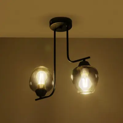 LEDTM® GLOSSA 201-0091 Vintage Φωτιστικό Οροφής Μπάλα Δίφωτο 2 x E27 IP20 Μαύρο Μέταλλο με Μαύρο Φιμέ Γυαλί - Μ40 x Π15 x Υ17cm - Image 3