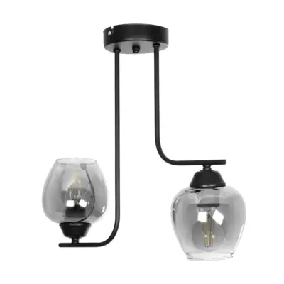 LEDTM® GLOSSA 201-0091 Vintage Φωτιστικό Οροφής Μπάλα Δίφωτο 2 x E27 IP20 Μαύρο Μέταλλο με Μαύρο Φιμέ Γυαλί - Μ40 x Π15 x Υ17cm - Image 4