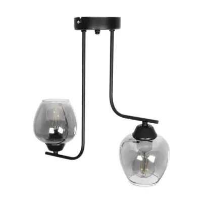 LEDTM® GLOSSA 201-0091 Vintage Φωτιστικό Οροφής Μπάλα Δίφωτο 2 x E27 IP20 Μαύρο Μέταλλο με Μαύρο Φιμέ Γυαλί - Μ40 x Π15 x Υ17cm - Image 6