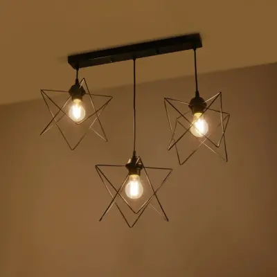 LEDTM® GLIND Vintage 201-0092 Κρεμαστό Φωτιστικό Ράγα Τρίφωτο 3 x E27 IP20 Μαύρο Μέταλλο - Μ67 x Π24 x Υ55cm - Image 3