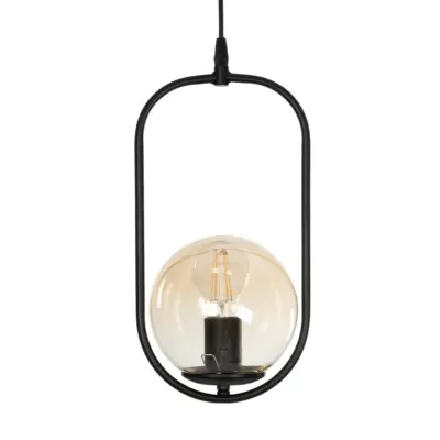 LEDTM® ZENITH 201-0093 Vintage Κρεμαστό Φωτιστικό Οροφής Μπάλα Μονόφωτο 1 x E27 IP20 Μαύρο Μέταλλο με Μελί Γυαλί - Μ18 x Π15 x Υ38cm - Image 4