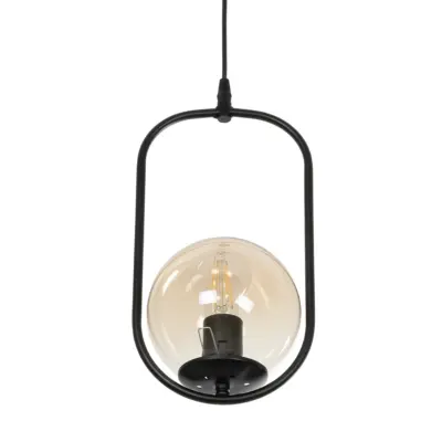 LEDTM® ZENITH 201-0093 Vintage Κρεμαστό Φωτιστικό Οροφής Μπάλα Μονόφωτο 1 x E27 IP20 Μαύρο Μέταλλο με Μελί Γυαλί - Μ18 x Π15 x Υ38cm - Image 5