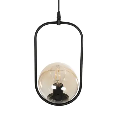 LEDTM® ZENITH 201-0093 Vintage Κρεμαστό Φωτιστικό Οροφής Μπάλα Μονόφωτο 1 x E27 IP20 Μαύρο Μέταλλο με Μελί Γυαλί - Μ18 x Π15 x Υ38cm - Image 6