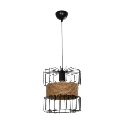LEDTM® ORB 201-0096 Vintage Κρεμαστό Φωτιστικό Πλέγμα Μονόφωτο 1 x E27 IP20 Μαύρο Μέταλλο με Μπεζ Σχοινί - Μ27 x Π27 x Υ31cm - Image 4