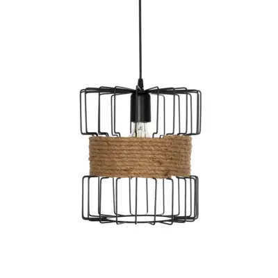 LEDTM® ORB 201-0096 Vintage Κρεμαστό Φωτιστικό Πλέγμα Μονόφωτο 1 x E27 IP20 Μαύρο Μέταλλο με Μπεζ Σχοινί - Μ27 x Π27 x Υ31cm - Image 5