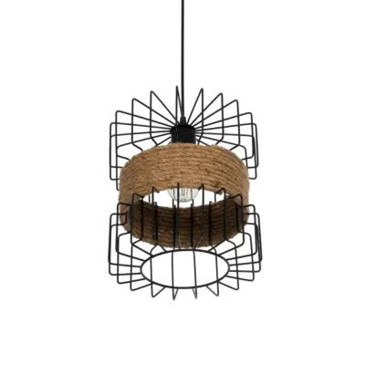 LEDTM® ORB 201-0096 Vintage Κρεμαστό Φωτιστικό Πλέγμα Μονόφωτο 1 x E27 IP20 Μαύρο Μέταλλο με Μπεζ Σχοινί - Μ27 x Π27 x Υ31cm - Image 6