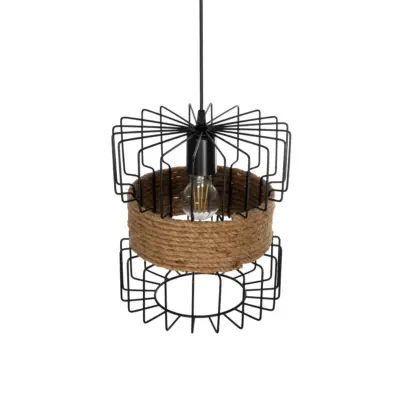 LEDTM® ORB 201-0096 Vintage Κρεμαστό Φωτιστικό Πλέγμα Μονόφωτο 1 x E27 IP20 Μαύρο Μέταλλο με Μπεζ Σχοινί - Μ27 x Π27 x Υ31cm - Image 7
