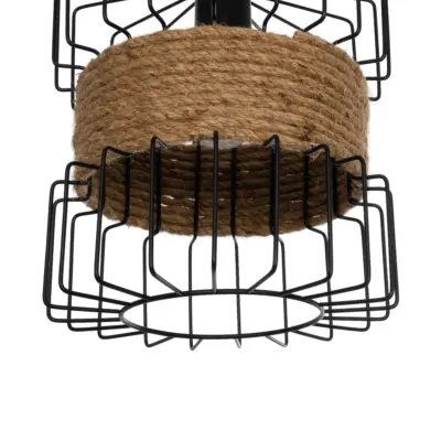 LEDTM® ORB 201-0096 Vintage Κρεμαστό Φωτιστικό Πλέγμα Μονόφωτο 1 x E27 IP20 Μαύρο Μέταλλο με Μπεζ Σχοινί - Μ27 x Π27 x Υ31cm - Image 8