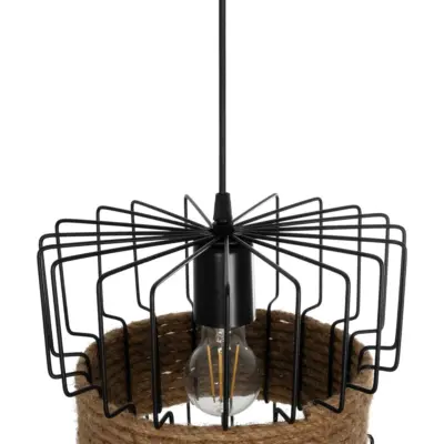 LEDTM® ORB 201-0096 Vintage Κρεμαστό Φωτιστικό Πλέγμα Μονόφωτο 1 x E27 IP20 Μαύρο Μέταλλο με Μπεζ Σχοινί - Μ27 x Π27 x Υ31cm - Image 9