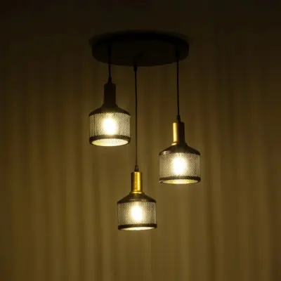 LEDTM® RADIANT 201-0097 Vintage Κρεμαστό Φωτιστικό Πλέγμα Τρίφωτο 3 x E27 IP20 Μαύρο & Χρυσό Μέταλλο - Μ38 x Π38 x Υ50cm - Image 3