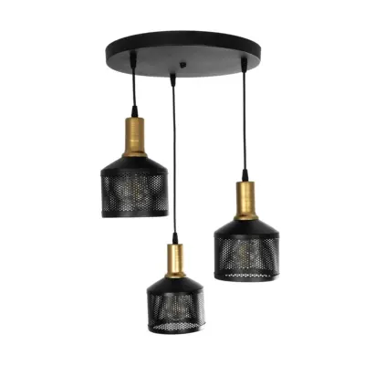 LEDTM® RADIANT 201-0097 Vintage Κρεμαστό Φωτιστικό Πλέγμα Τρίφωτο 3 x E27 IP20 Μαύρο & Χρυσό Μέταλλο - Μ38 x Π38 x Υ50cm - Image 4