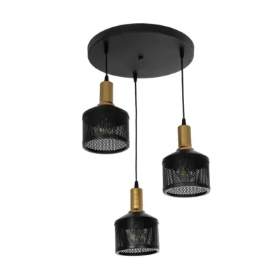 LEDTM® RADIANT 201-0097 Vintage Κρεμαστό Φωτιστικό Πλέγμα Τρίφωτο 3 x E27 IP20 Μαύρο & Χρυσό Μέταλλο - Μ38 x Π38 x Υ50cm - Image 5