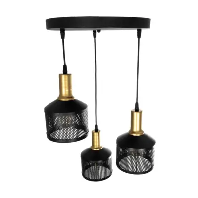 LEDTM® RADIANT 201-0097 Vintage Κρεμαστό Φωτιστικό Πλέγμα Τρίφωτο 3 x E27 IP20 Μαύρο & Χρυσό Μέταλλο - Μ38 x Π38 x Υ50cm - Image 6