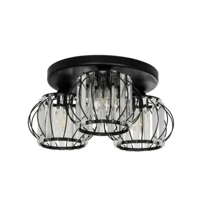LEDTM® ILLUME 201-0100 Vintage Φωτιστικό Οροφής Κρύσταλλα Τρίφωτο 3 x E27 IP20 Μαύρο & Χρυσό Μέταλλο με Διάφανο Κρύσταλλο - Μ50 x Π50 x Υ19cm