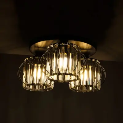 LEDTM® ILLUME 201-0100 Vintage Φωτιστικό Οροφής Κρύσταλλα Τρίφωτο 3 x E27 IP20 Μαύρο & Χρυσό Μέταλλο με Διάφανο Κρύσταλλο - Μ50 x Π50 x Υ19cm - Image 3